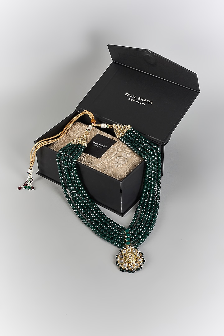 Emerald Green Semi-Precious Stone Handmade Layered Mala by SALIL BHATIA at Pernia's Pop Up Shop
