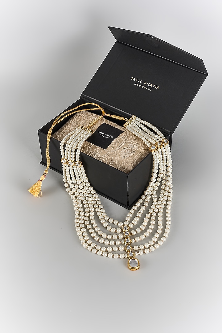Ivory Semi-Precious Pearl Handmade Layered Mala by SALIL BHATIA at Pernia's Pop Up Shop