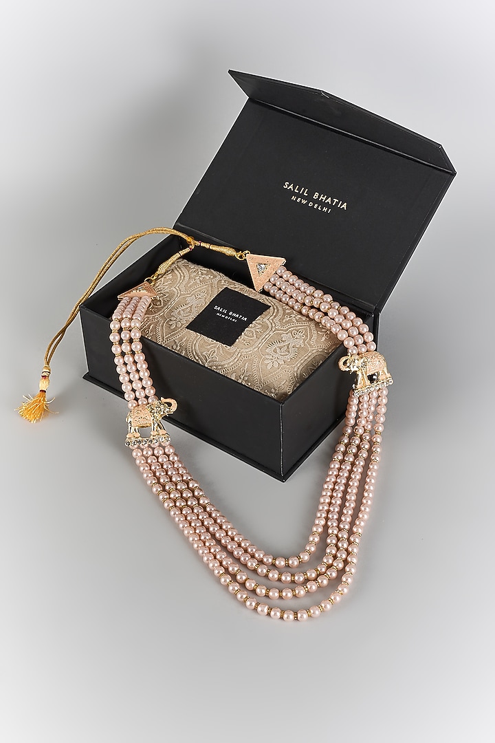 Shell Pink Semi-Precious Pearl Handmade Mala by SALIL BHATIA at Pernia's Pop Up Shop