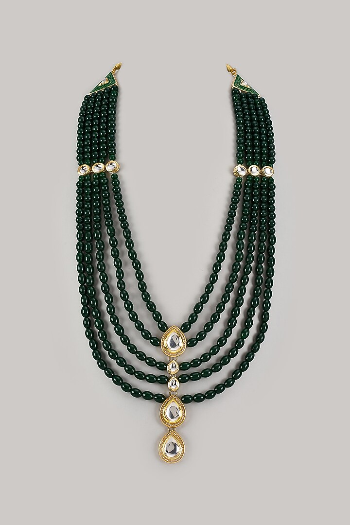 Emerald Green Semi-Precious Pearl Handmade Layered Mala by SALIL BHATIA at Pernia's Pop Up Shop