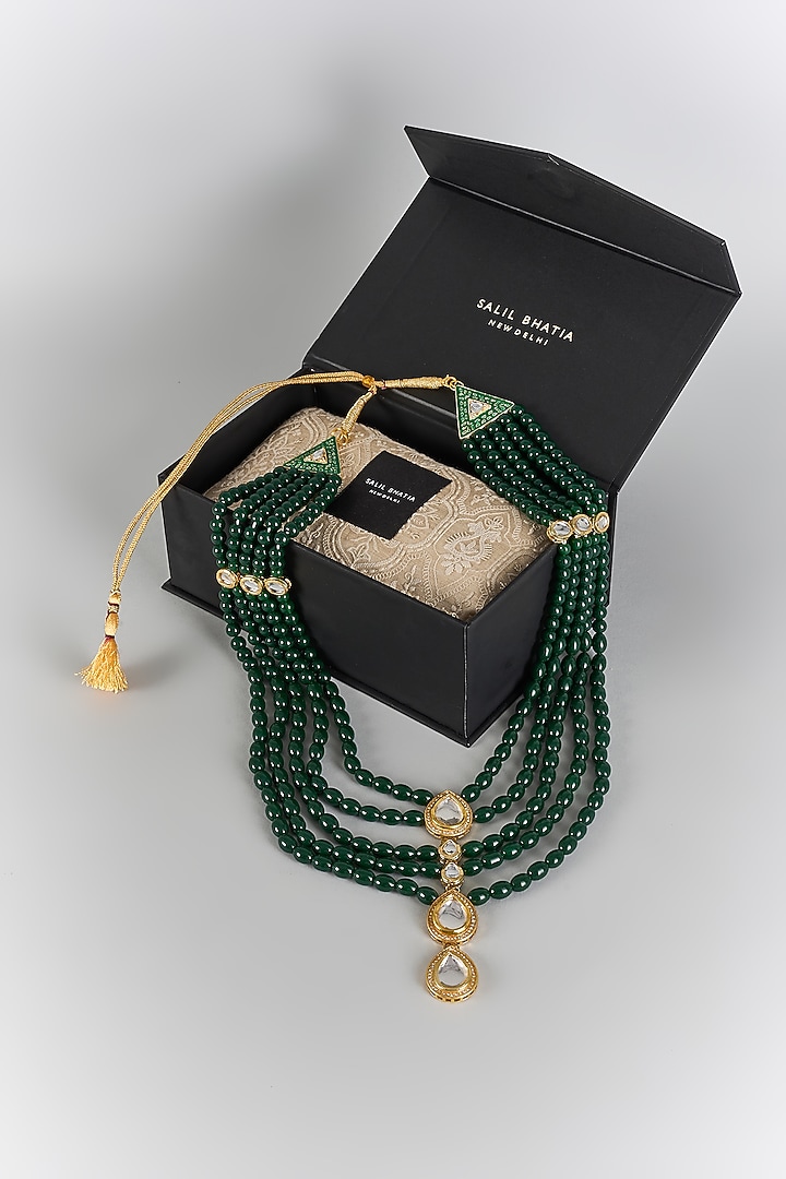 Emerald Green Semi-Precious Pearl Handmade Layered Mala by SALIL BHATIA at Pernia's Pop Up Shop