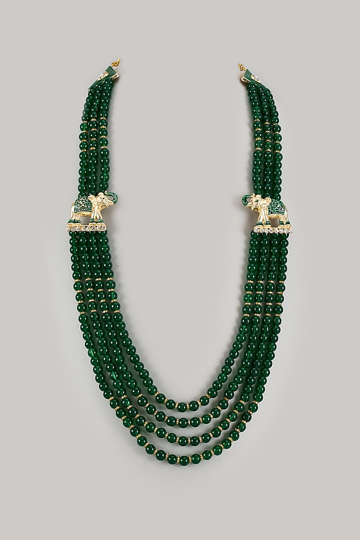 Green Semi-Precious Pearl Handmade Layered Mala by SALIL BHATIA at Pernia's Pop Up Shop
