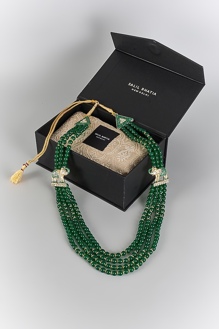 Green Semi-Precious Pearl Handmade Layered Mala by SALIL BHATIA at Pernia's Pop Up Shop