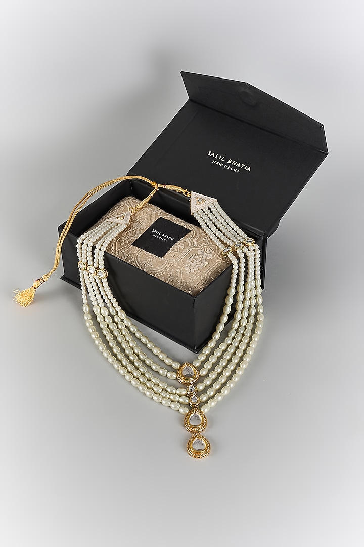Ivory Semi-Precious Stone Handmade Layered Mala by SALIL BHATIA at Pernia's Pop Up Shop