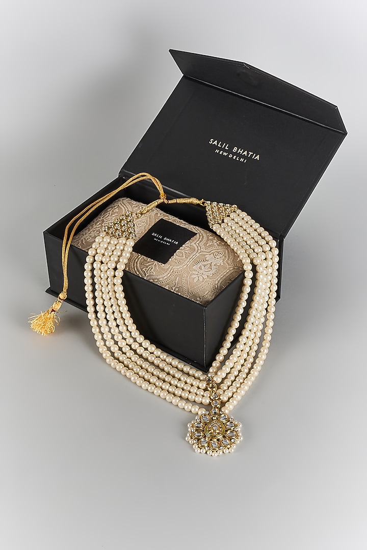 Ivory Semi-Precious Pearl Handmade Layered Mala by SALIL BHATIA at Pernia's Pop Up Shop