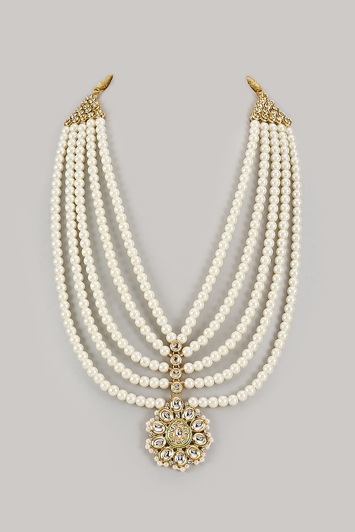 White Semi-Precious Pearl Handmade Layered Mala by SALIL BHATIA