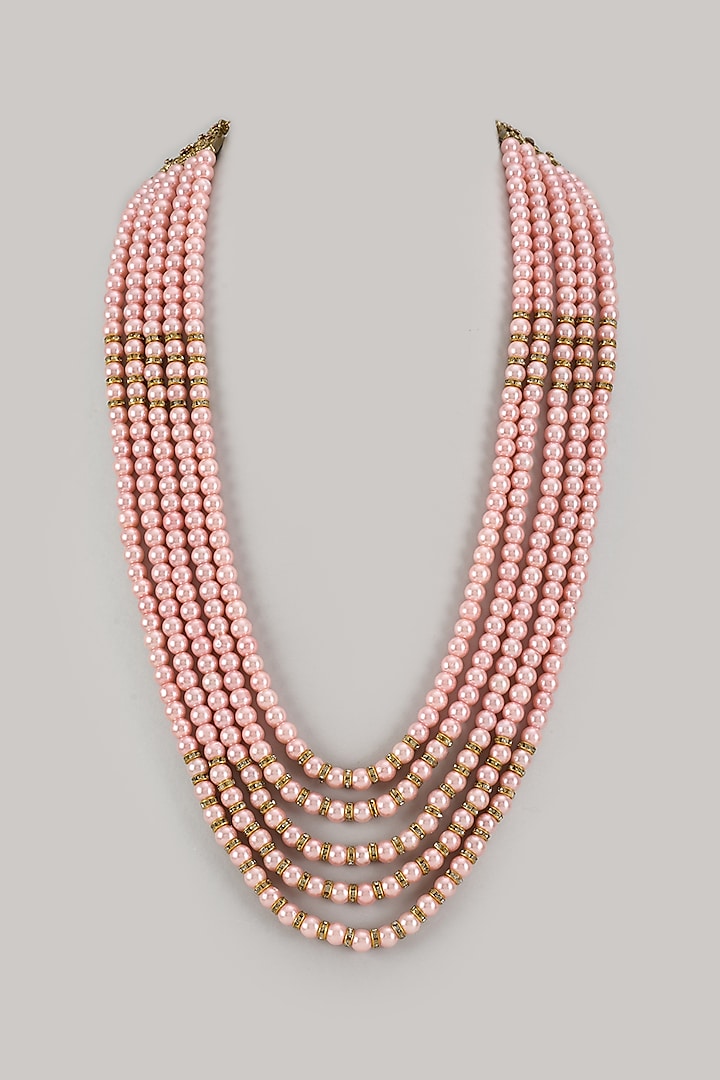 Pink Semi-Precious Pearl Layered Mala by SALIL BHATIA