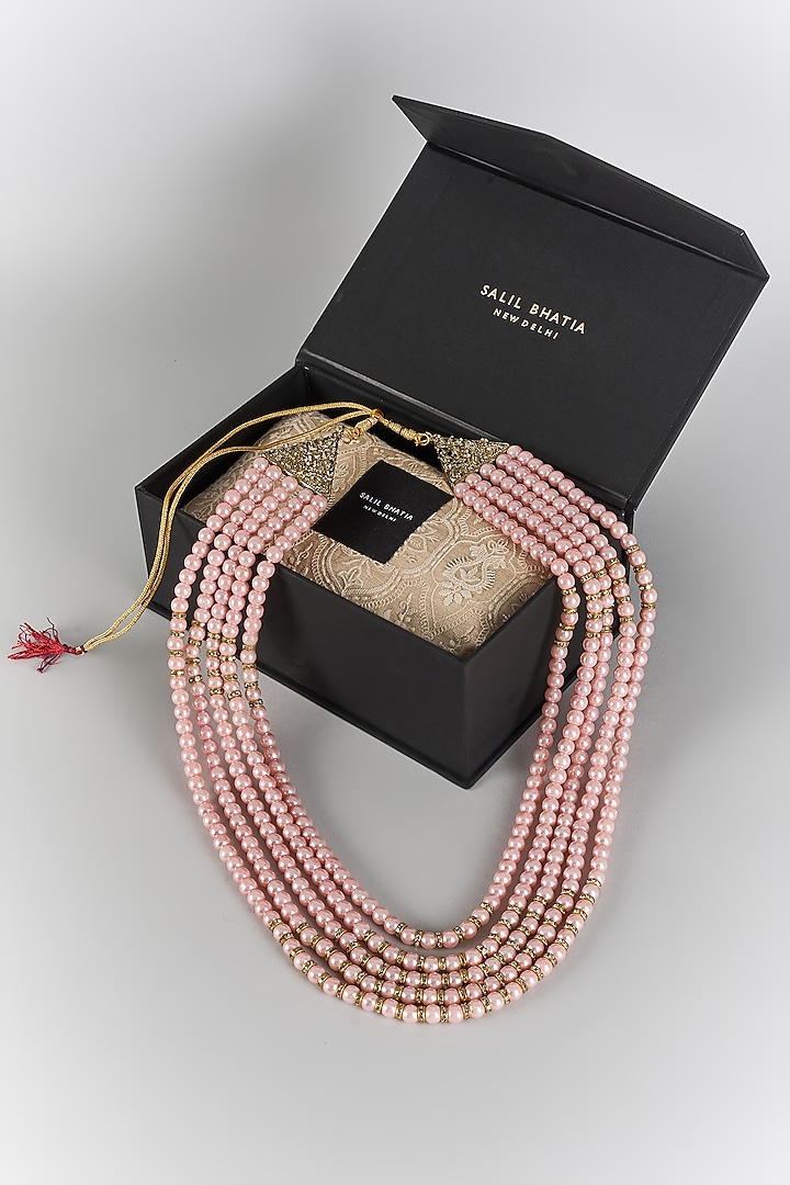 Pink Semi-Precious Pearl Layered Mala by SALIL BHATIA at Pernia's Pop Up Shop