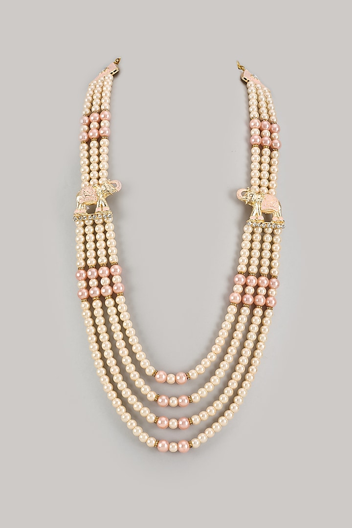 Ivory & Shell Pink Semi-Precious Pearl Layered Mala by SALIL BHATIA