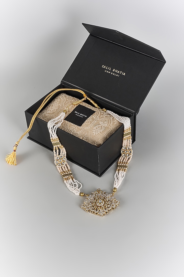 White & Peach Semi-Precious Stone Handmade Layered Mala by SALIL BHATIA at Pernia's Pop Up Shop