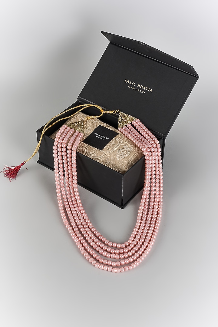 Pink Semi-Precious Pearl Layered Mala by SALIL BHATIA at Pernia's Pop Up Shop