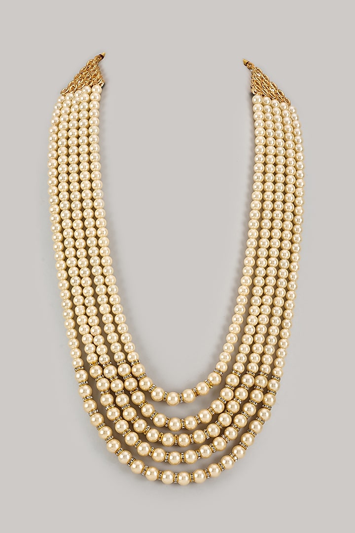 Warm Ivory Semi-Precious Pearl Layered Mala by SALIL BHATIA