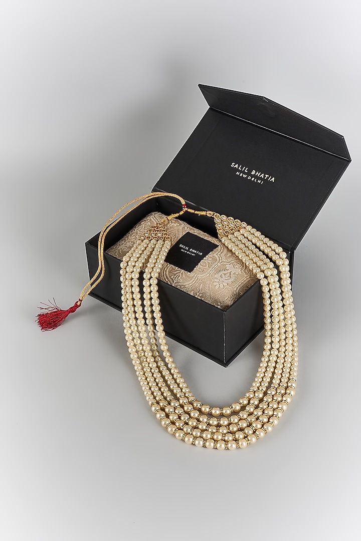 Warm Ivory Semi-Precious Pearl Layered Mala by SALIL BHATIA at Pernia's Pop Up Shop