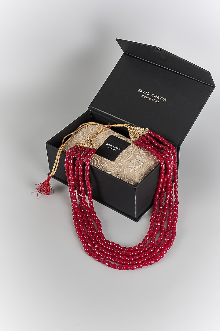 Maroon Semi-Precious Stone Layered Mala by SALIL BHATIA at Pernia's Pop Up Shop