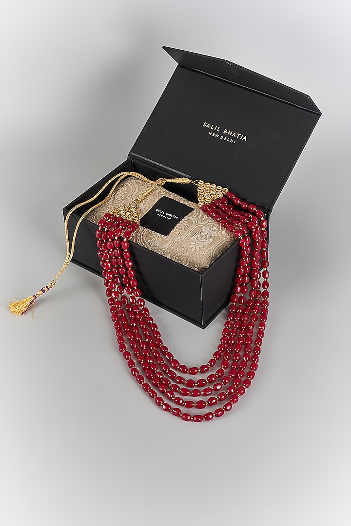 Maroon Semi-Precious Stone Layered Mala by SALIL BHATIA at Pernia's Pop Up Shop