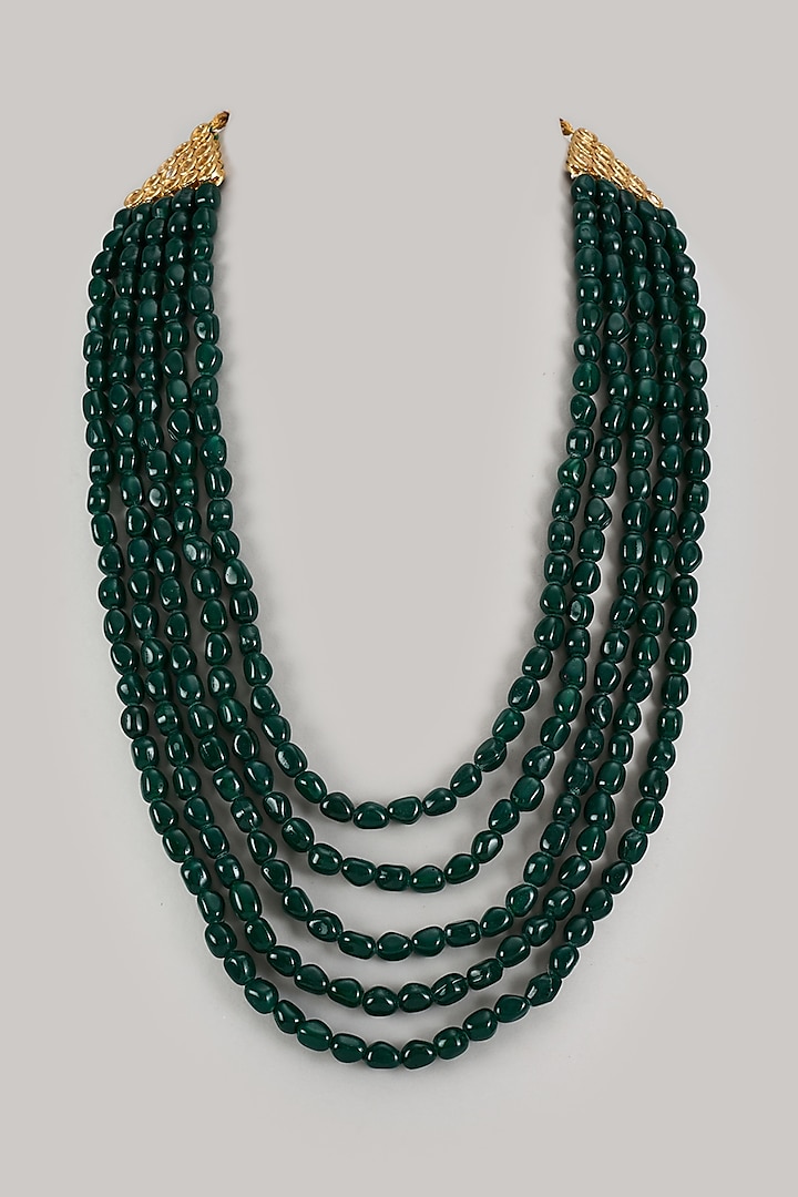 Emerald Green Semi-Precious Stone Layered Mala by SALIL BHATIA