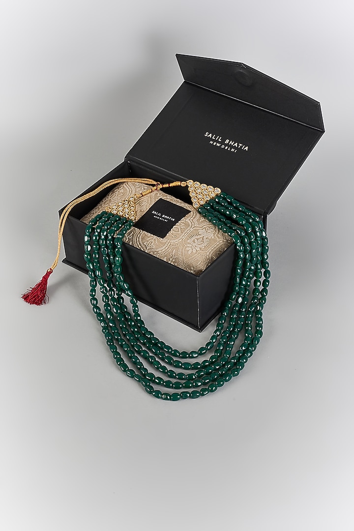 Emerald Green Semi-Precious Stone Layered Mala by SALIL BHATIA at Pernia's Pop Up Shop