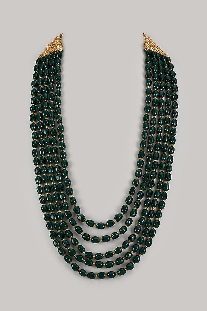 Emerald Green Semi-Precious Stone Layered Mala by SALIL BHATIA