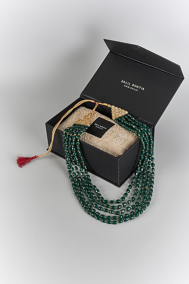 Emerald Green Semi-Precious Stone Layered Mala by SALIL BHATIA at Pernia's Pop Up Shop