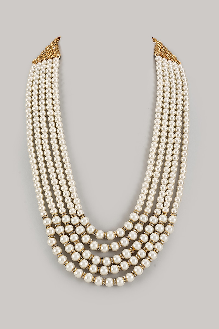 White Semi-Precious Pearl Layered Mala by SALIL BHATIA