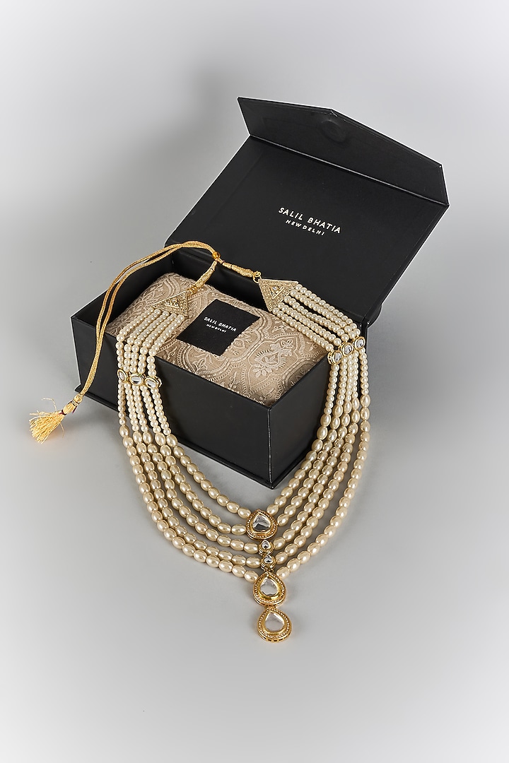 Ivory Semi-Precious Stone Handmade Layered Mala by SALIL BHATIA at Pernia's Pop Up Shop