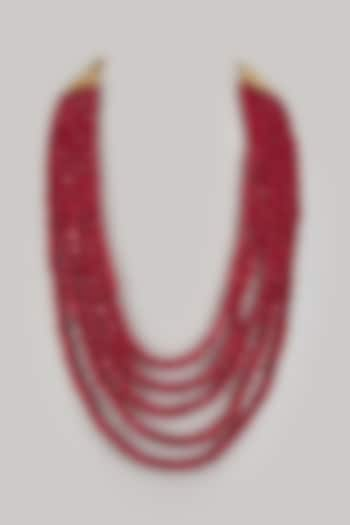 Deep Red Semi-Precious Stone Layered Mala by SALIL BHATIA