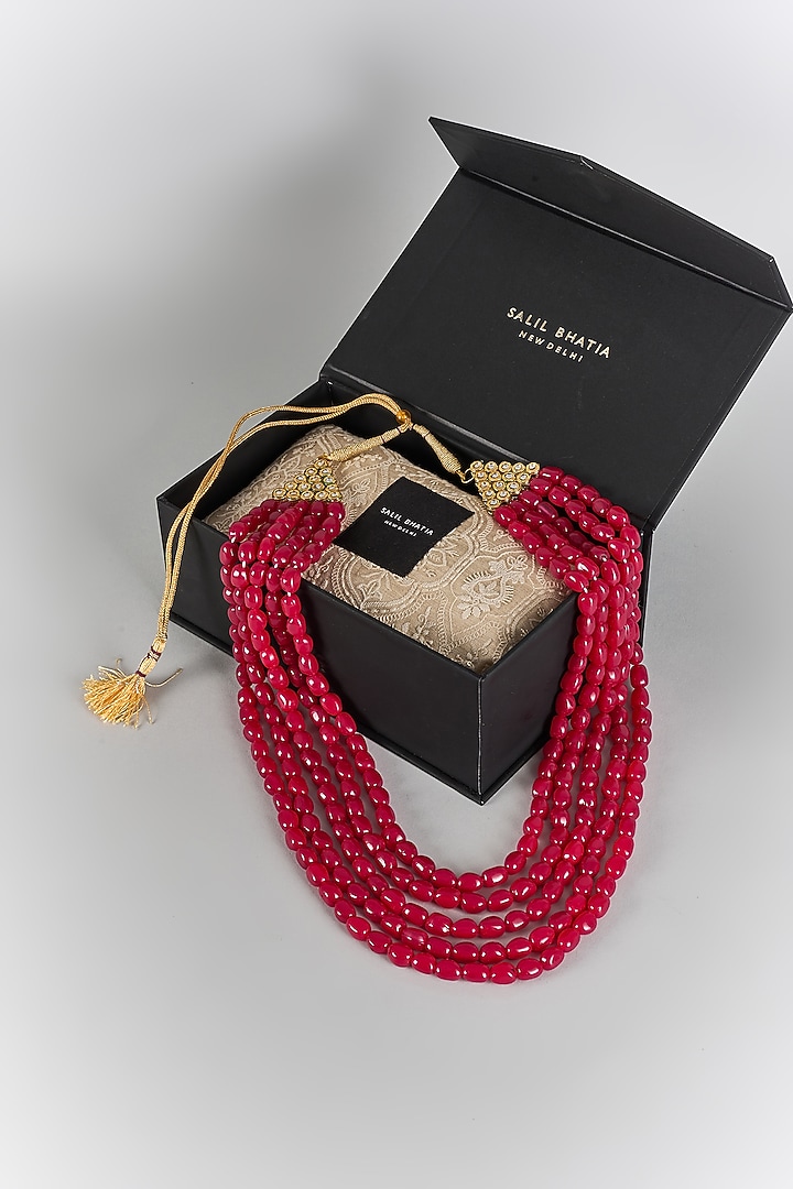 Deep Red Semi-Precious Stone Layered Mala by SALIL BHATIA at Pernia's Pop Up Shop
