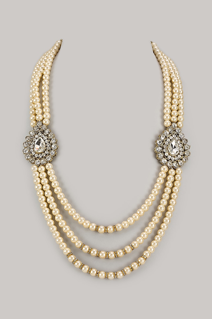 Ivory Semi-Precious Pearl Layered Handmade Mala by SALIL BHATIA