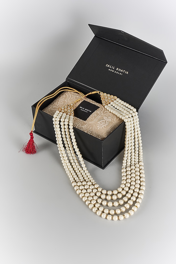 Ivory Semi-Precious Pearl Layered Mala by SALIL BHATIA at Pernia's Pop Up Shop