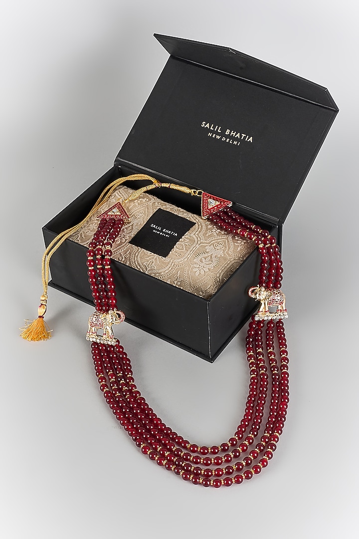 Maroon Semi-Precious Pearl Handmade Mala by SALIL BHATIA at Pernia's Pop Up Shop