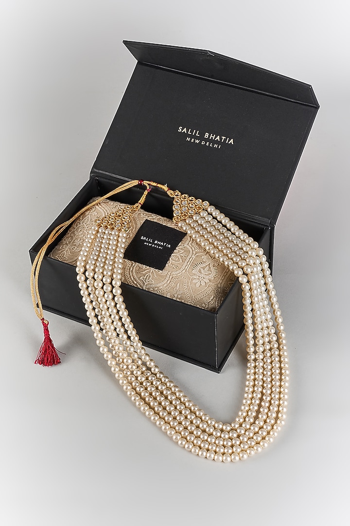 Ivory Semi-Precious Pearl Layered Mala by SALIL BHATIA at Pernia's Pop Up Shop