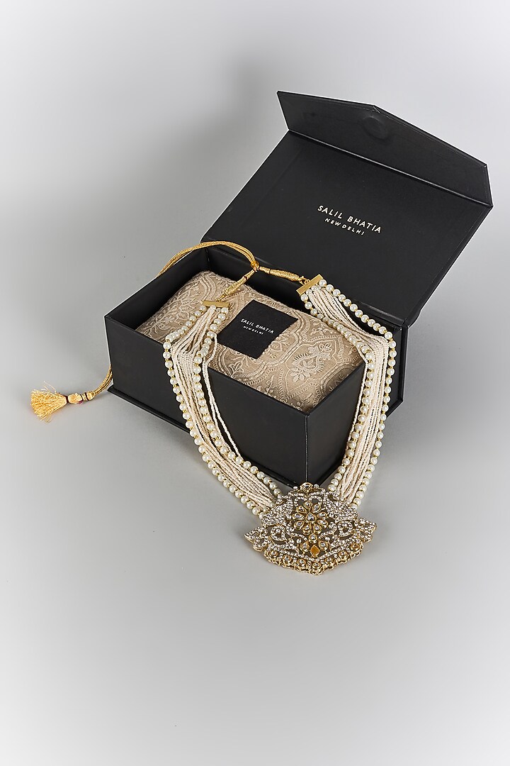 Ivory Semi-Precious Pearl Handmade Layered Mala by SALIL BHATIA at Pernia's Pop Up Shop