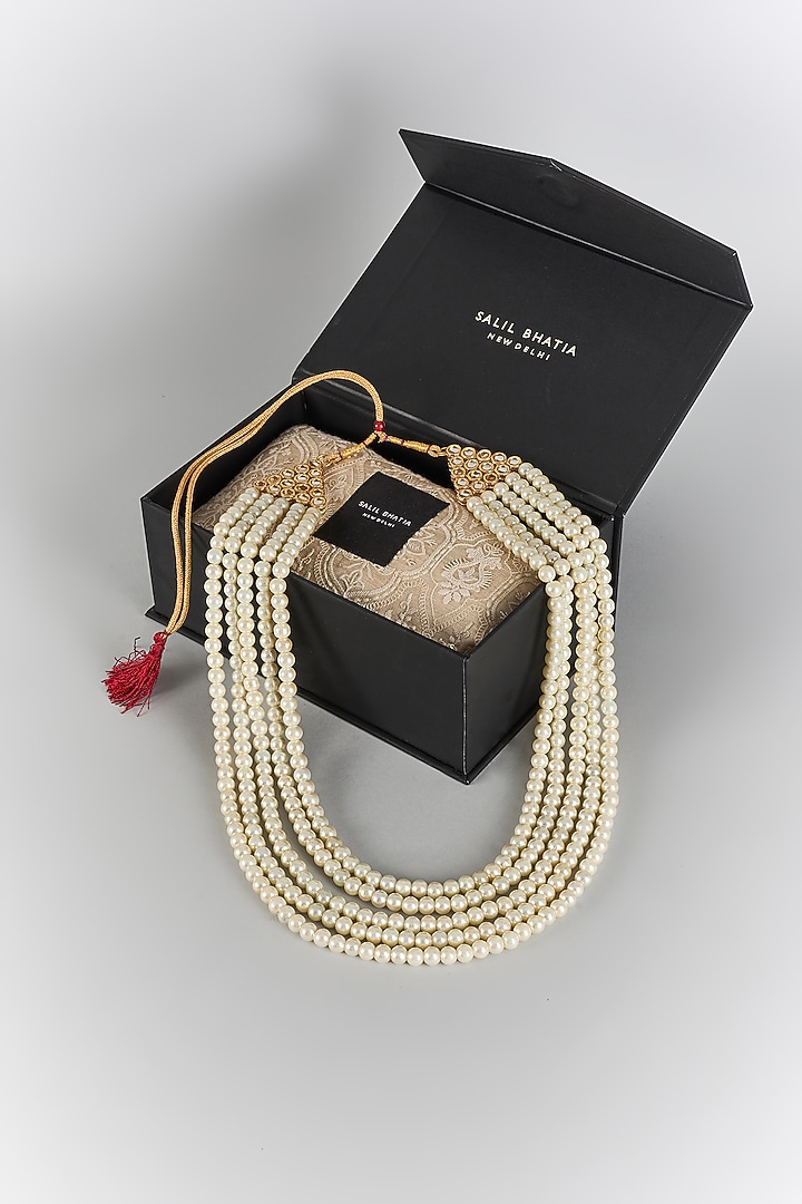 Ivory Semi-Precious Pearl Layered Mala by SALIL BHATIA at Pernia's Pop Up Shop