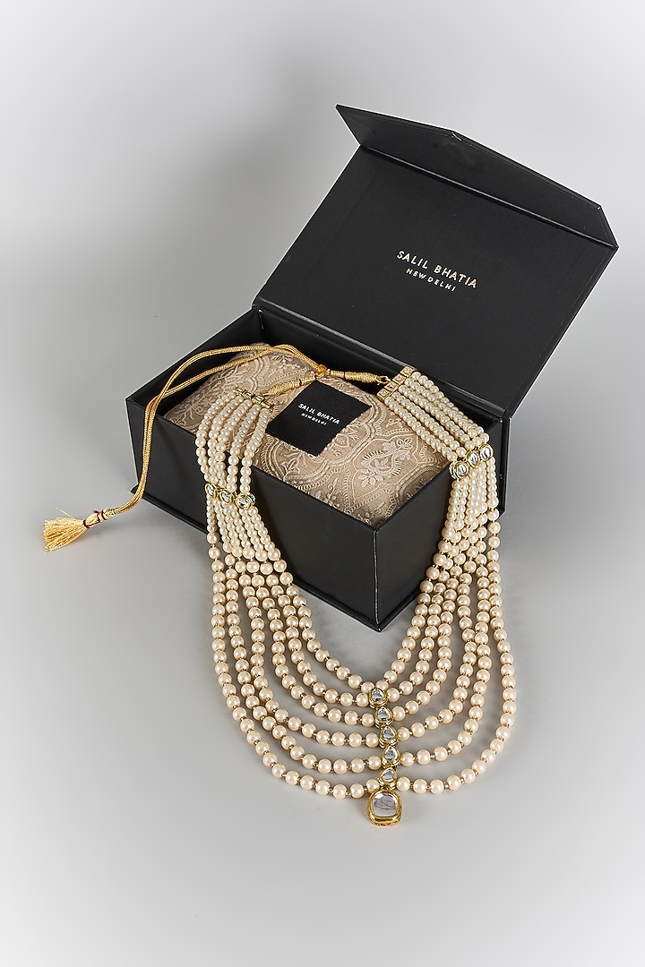 Ivory Semi-Precious Pearl Handmade Layered Mala by SALIL BHATIA at Pernia's Pop Up Shop