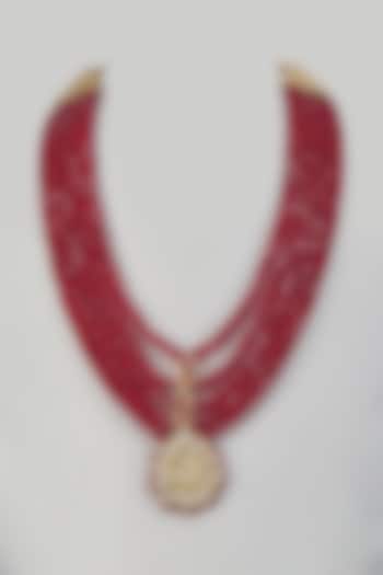 Maroon Semi-precious Stone Handmade Layered Mala by SALIL BHATIA