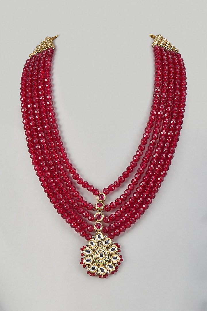 Maroon Semi-precious Stone Handmade Layered Mala by SALIL BHATIA