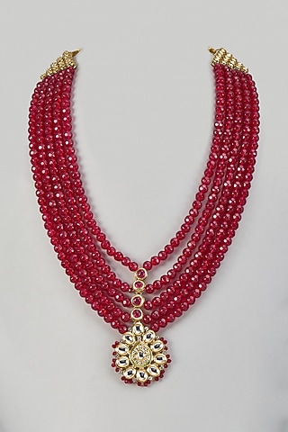 Maroon Semi-precious Stone Handmade Layered Mala by SALIL BHATIA