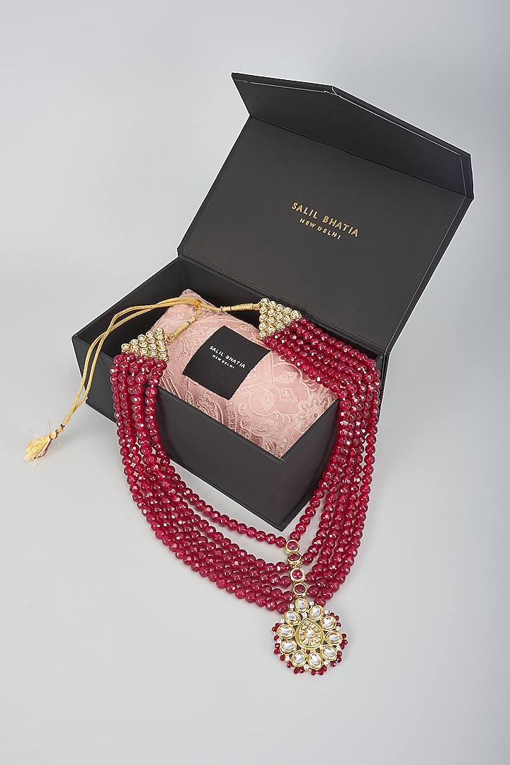 Maroon Semi-precious Stone Handmade Layered Mala by SALIL BHATIA at Pernia's Pop Up Shop