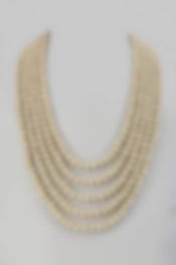 Ivory Semi-Precious Stone & Shell Pearl Layered Mala by SALIL BHATIA