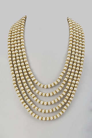 Ivory Semi-Precious Stone & Shell Pearl Layered Mala by SALIL BHATIA