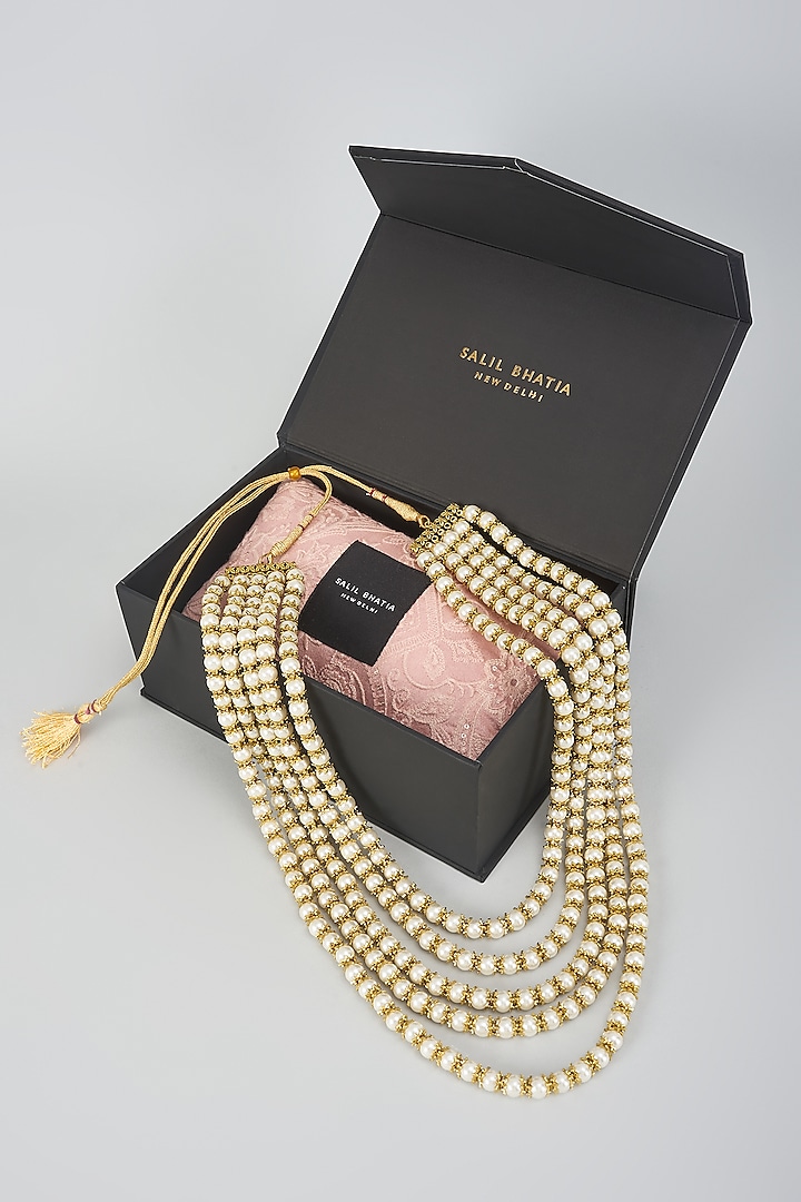 Ivory Semi-Precious Stone & Shell Pearl Layered Mala by SALIL BHATIA at Pernia's Pop Up Shop