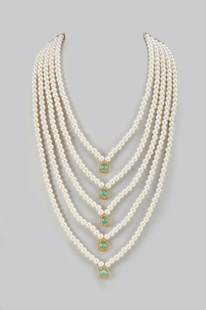 White Semi-precious Stone Handmade Layered Mala by SALIL BHATIA