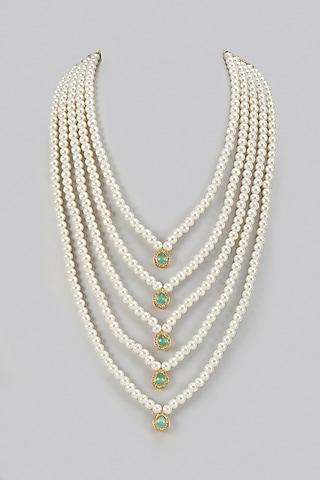 White Semi-precious Stone Handmade Layered Mala by SALIL BHATIA