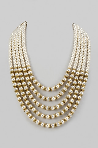 Off-White Semi-Precious Stone Layered Mala by SALIL BHATIA