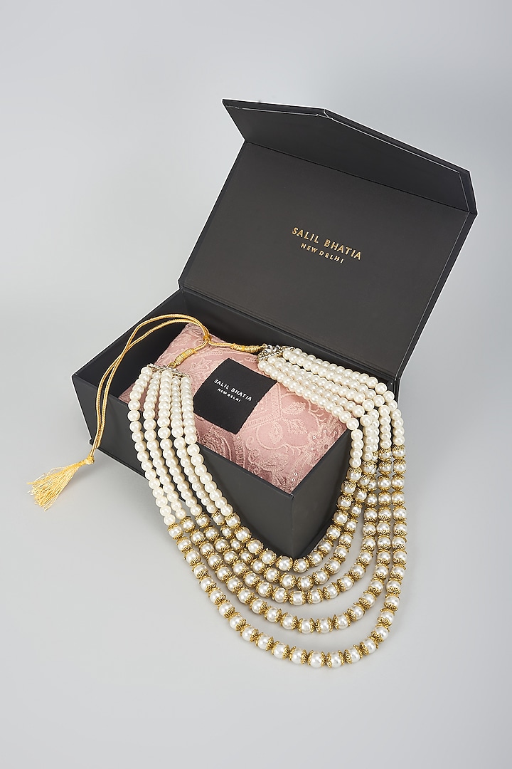 Off-White Semi-Precious Stone Layered Mala by SALIL BHATIA at Pernia's Pop Up Shop