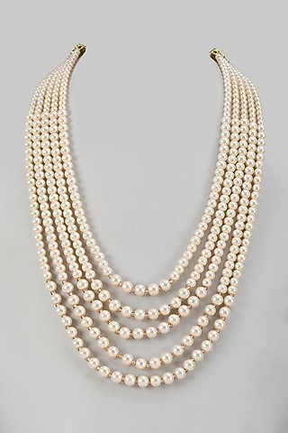Ivory Semi-Precious Stone & Beaded Layered Mala by SALIL BHATIA