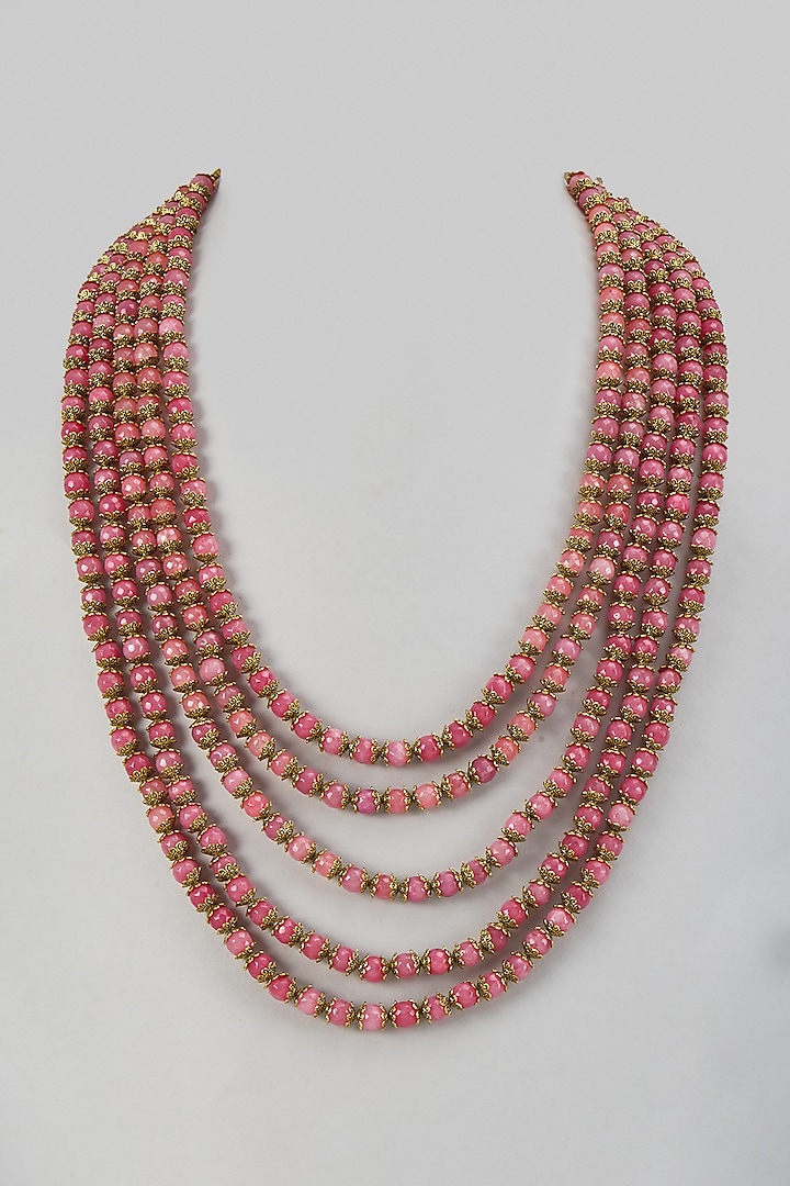Pink Semi-Precious Stone Layered Mala by SALIL BHATIA