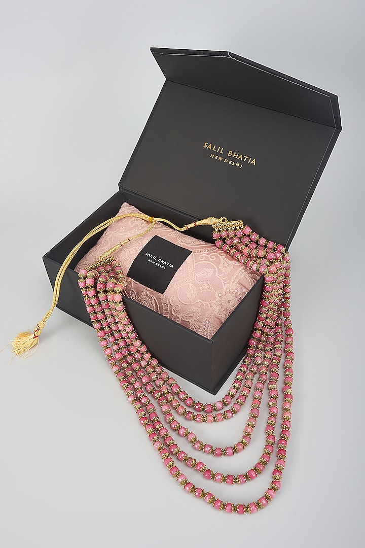 Pink Semi-Precious Stone Layered Mala by SALIL BHATIA at Pernia's Pop Up Shop