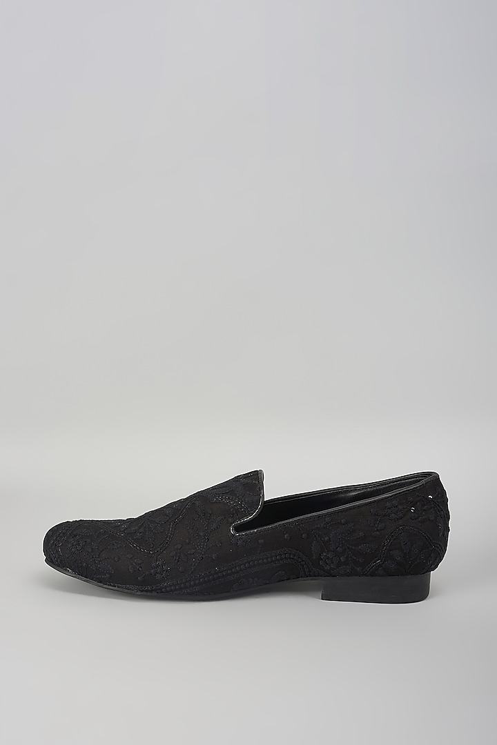 Black Silk Sequin Embellished Loafers by SALIL BHATIA at Pernia's Pop Up Shop