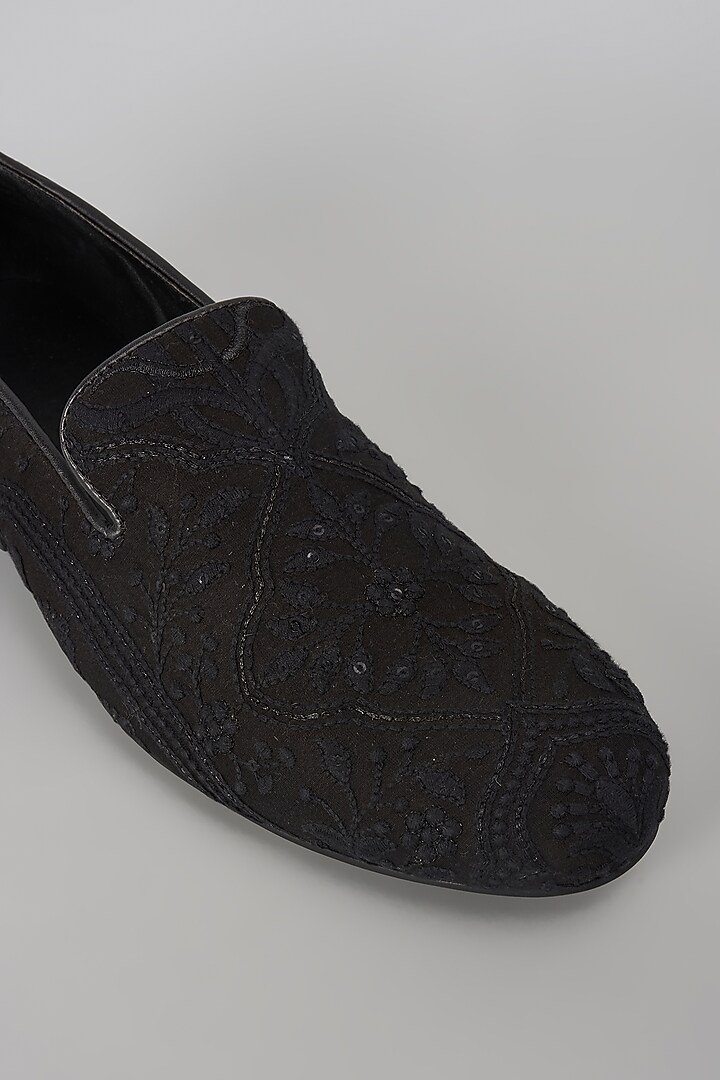 Black Silk Sequin Embellished Loafers by SALIL BHATIA at Pernia's Pop Up Shop